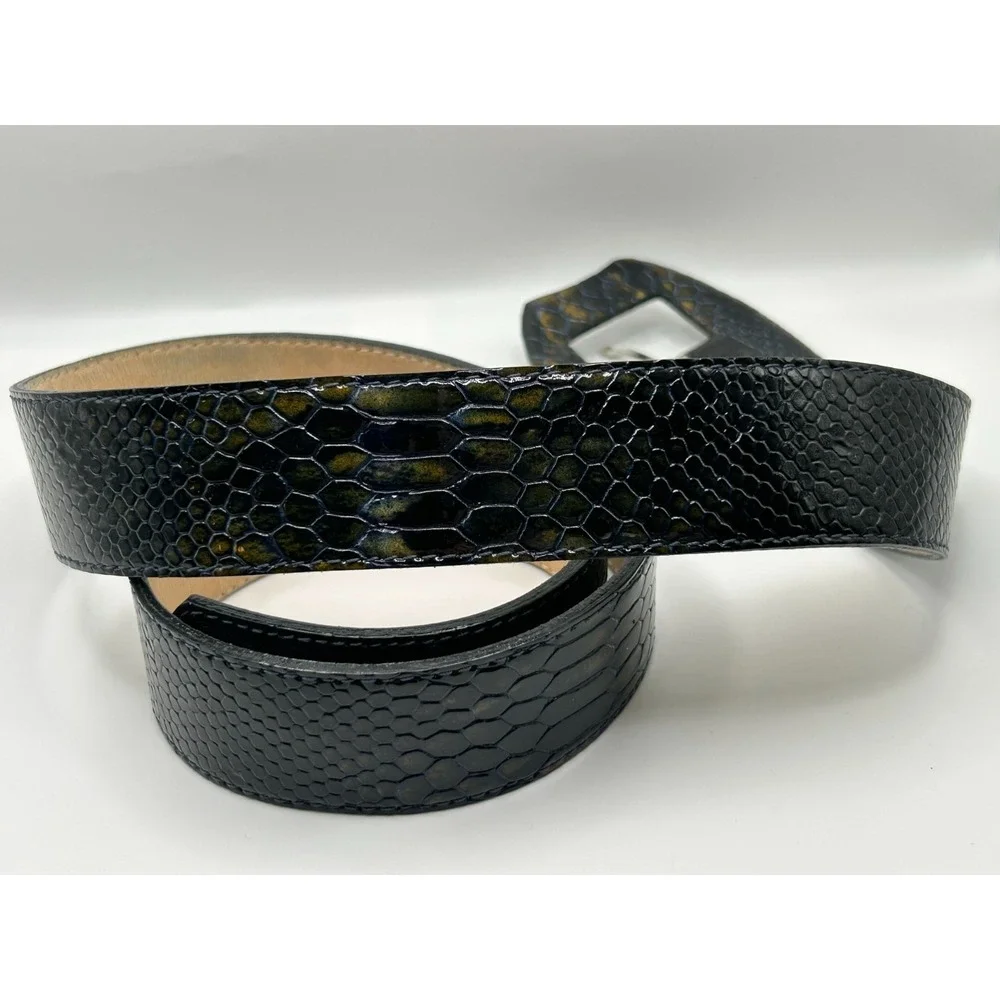 Leatherock Womens Belt‎ Black Green Yellow Snake Print Tortoise Buckle Statement